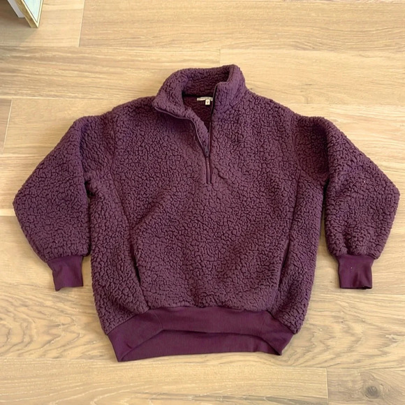Express Fuzzy Sherpa Jacket Pullover Quarter zip Oversized Merlot Cranberry Plum - Picture 5 of 8